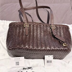 NWT Authentic Coach Chocolate Woven Leather Shoulder Bag